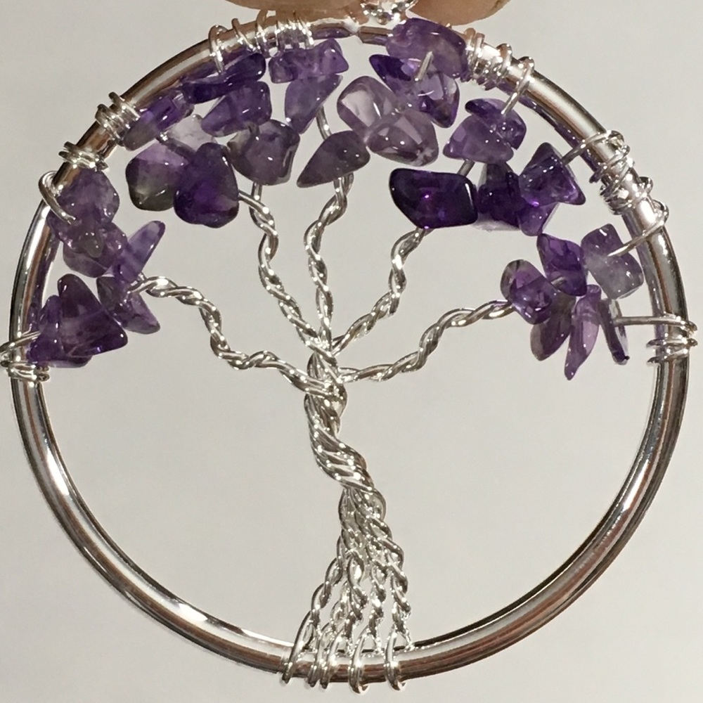 Amethyst Tree of Life Pendant - natural stones